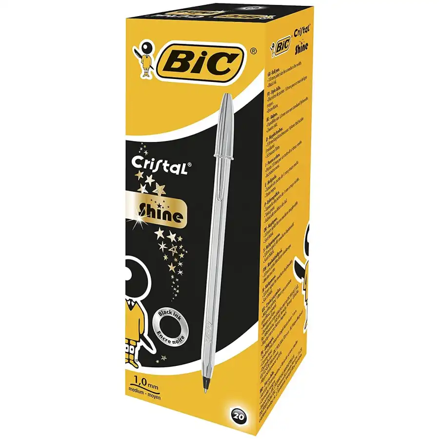 Bic 921339 - Penna a sfera Bic Cristal Shine Argento - 1,0mm - nero - Conf. 20 pz Bic - 3