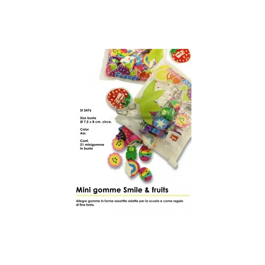 Assortiment de mini gommes Smile & Fruit - Paquet de 21 pcs - ST3476 - 4  paquets