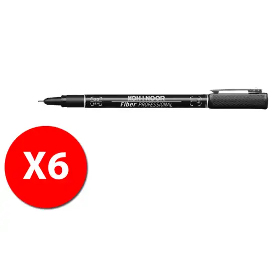 KOH-I-NOOR - Penna a china Professional Fiber tratto 0,3 mm - Nero - Conf. 6 pz - DH2103  Koh-I-Noor - 2