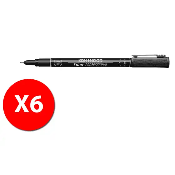 KOH-I-NOOR - Penna a china Professional Fiber tratto 0,8 mm - Nero - Conf. 6 pz - DH2108  Koh-I-Noor - 2