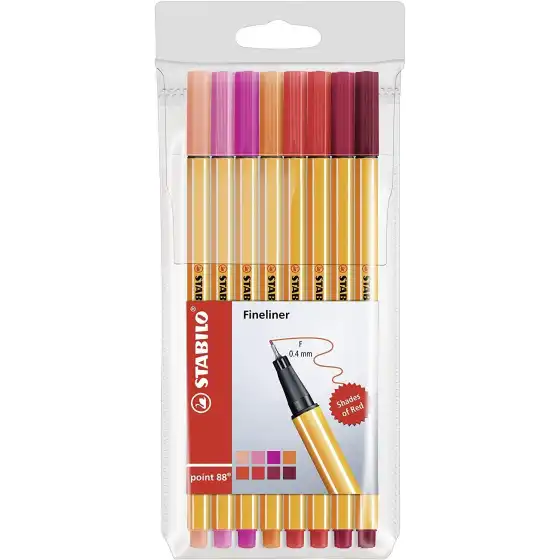 Stabilo 88 / 8-02 - Fineliner point 88 pen - Shades of Red Ass. - Pack of 8 pcs Stabilo - 1