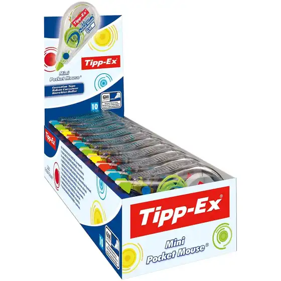 Bic 926397 Tipp-Ex Correttore a nastro Mini Pocket Mouse Britepix - Nastro 6 m x 5 mm - Colori Ass. -  Espositore 10 pz Bic - 3