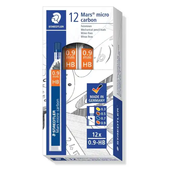 STAEDTLER Mars micro carbon  250 09-HB Mina per Portamine a scatto  0.9 mm HB - Conf.12 pz Staedtler - 2