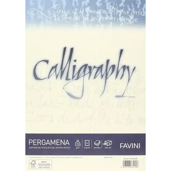 Album Calligraphy Carta Pergamena Crema Liscio 50 Fogli A4 210x297mm 90g/mq