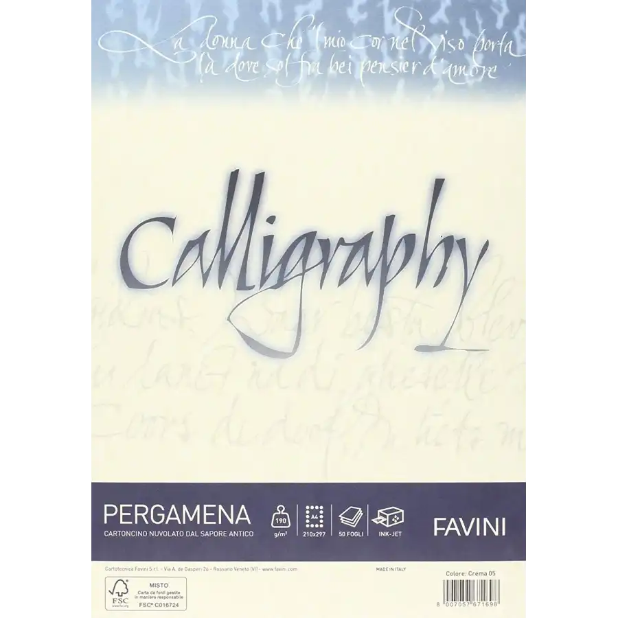 Album Calligraphy Carta Pergamena Crema Liscio 50 Fogli A4