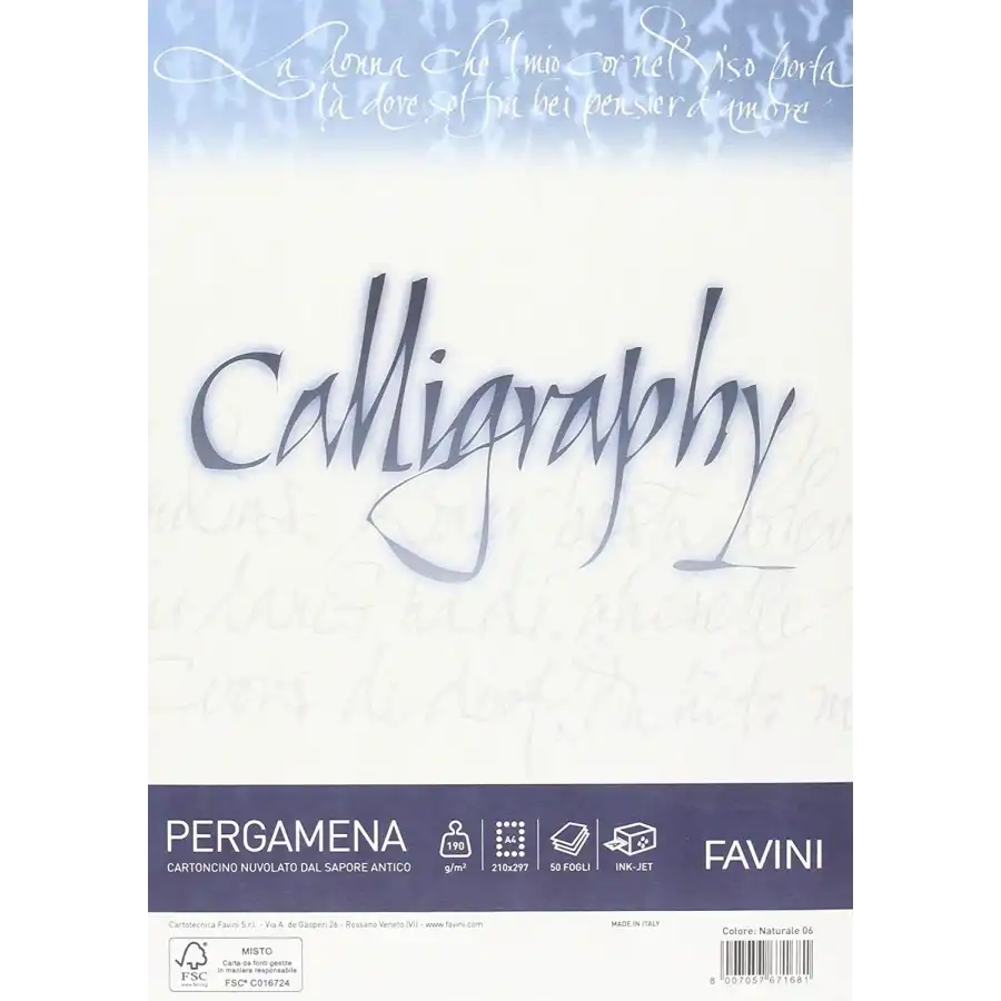 Album Calligraphy Carta Pergamena Naturale Liscio 50 Fogli A4 210x297mm 200g/mq Cartotecnica Favini - 1