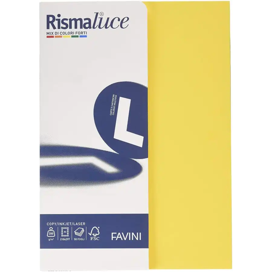 Carta Colore Rismaluce A4 210x297mm 200g/mq 50 Fogli Colori Forti Assortiti Cartotecnica Favini - 1