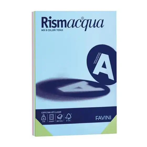 Cartotecnica Favini Carta Colore Rismacqua Mix Colori Tenui A4 210x297mm 200g/mq 125 Fogli Cartotecnica Favini - 1