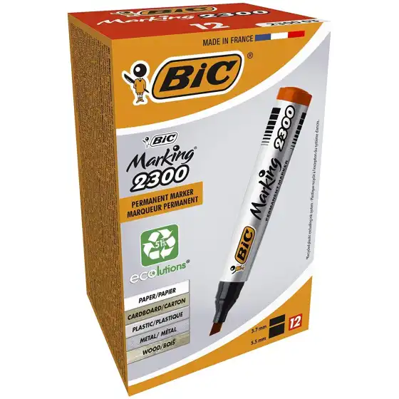 Marcatore permanente BIC 8209243 Marking 2300 - Rosso - Punta a scalpello - Conf. 12 pezzi  Bic - 6