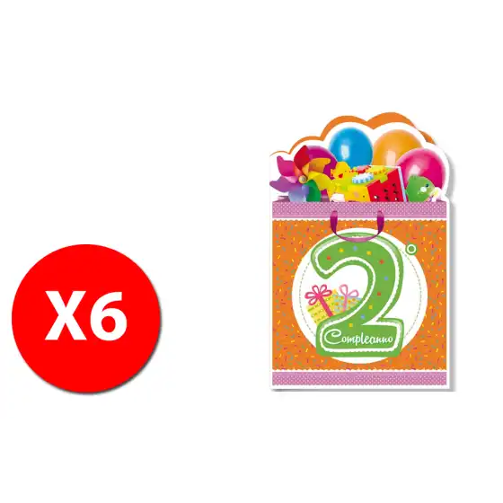 Biglietti Augurali 2 anni Fustellati 11,5x17cm - Numeri Bimbi  - NU.4996 - confezione 6 pezzi Cromo - 1