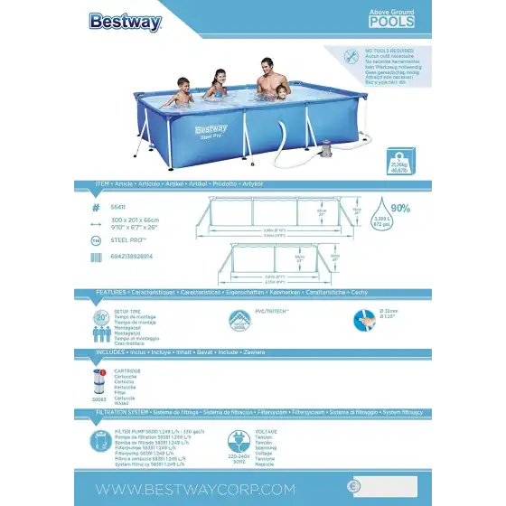 Bestway 56411 Piscina Rettangolare Steel Pro 300 x 201 x 66 cm con Pompa Filtro Bestway - 4