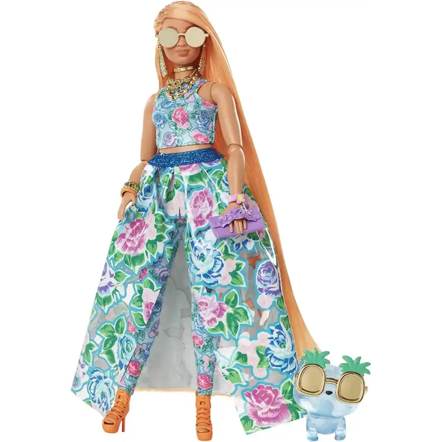 Barbie Extra Fancy Bambola con completo floreale e animaletto HHN14 Mattel - 5