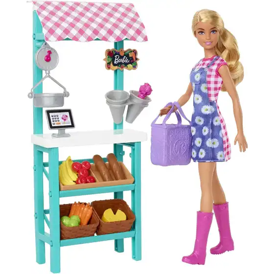 Barbie - Obst- und Gemüsemarkt mit blonder Puppe HCN22