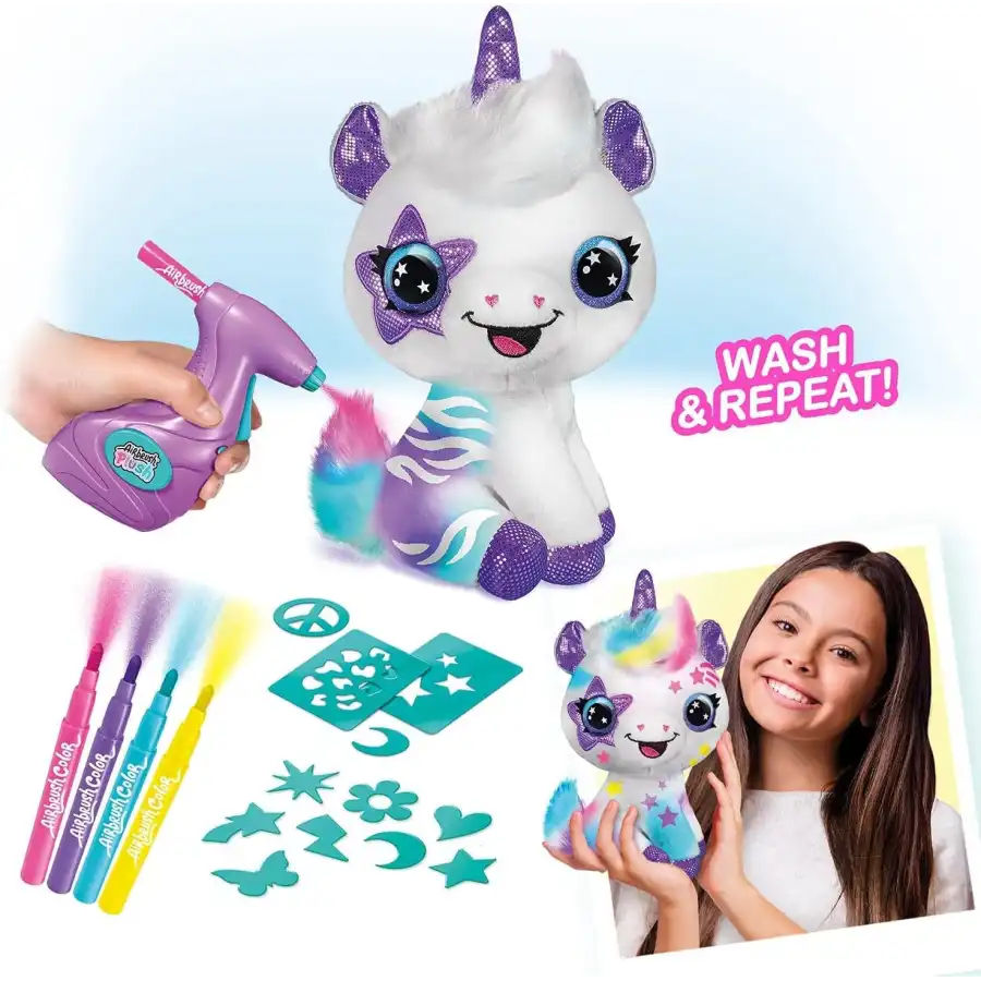 Unicornio de peluche con aerógrafo