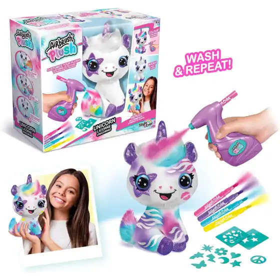 Unicornio de peluche con aerógrafo