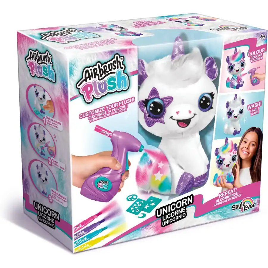 Unicornio de peluche con aerógrafo