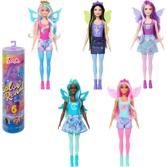 Barbie - Color Reveal Serie Rainbow Galaxy, bambola con 6 sorprese da scoprire,HJX61